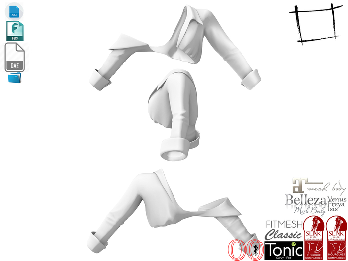 Dae Obj FBX For Off Shoulder Crop Jacket Top Shirt Slink, Maitreya, Belleza, Tonic, Ocacin Standard