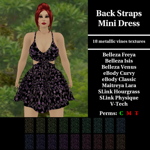 CDKC.10068433 - Back Straps Mini Dress - metallic vines