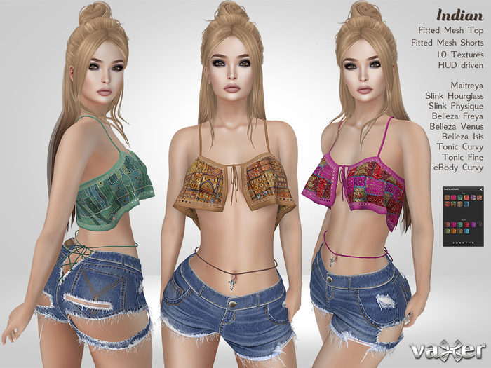 PROMO - Vaxer : Indian Outfit - Maitreya, Slink (P, H), Belleza (V, I, F), Tonic (C, F), eBody. 10 Texture. 