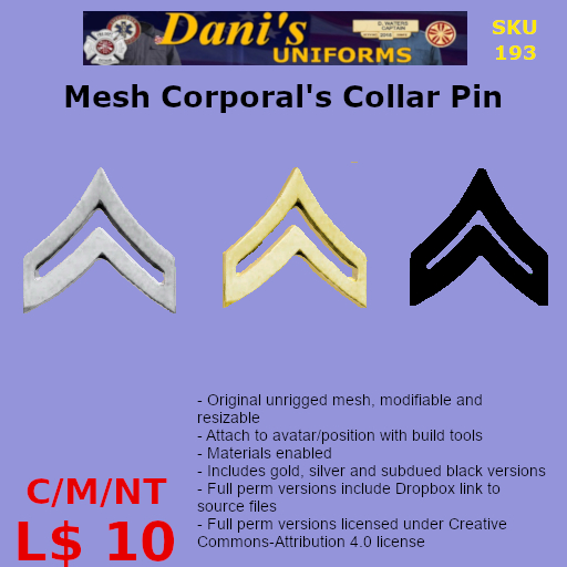 193 Cpl Collar Pin (BAG)