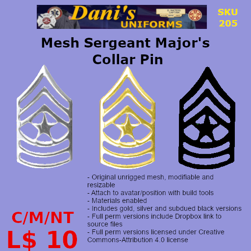 Mesh Sergeant Major's Collar Pin