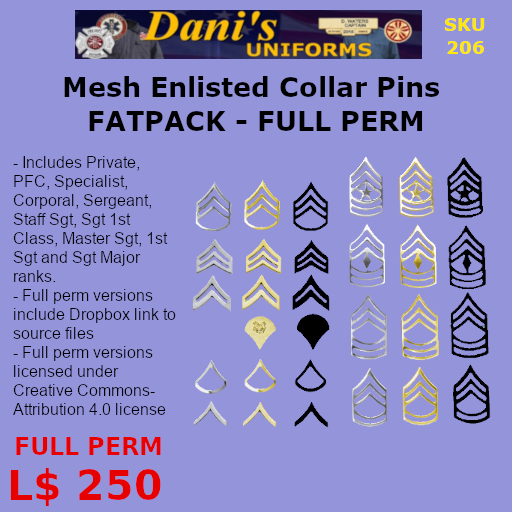 206 Enlisted Collar Pin FATPACK FULL PERM (BAG)