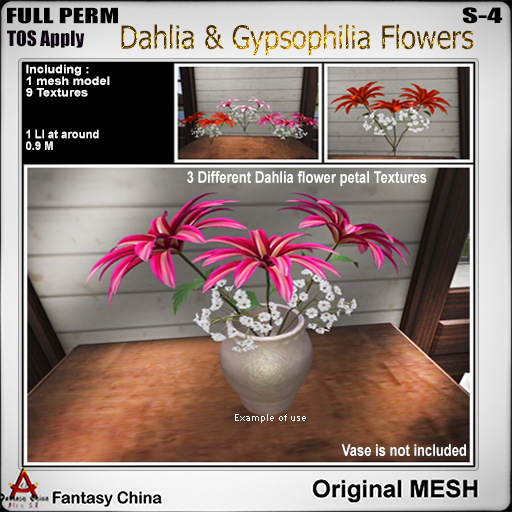 Full Perm Dahlia & Gypsophilia Flowers S-4