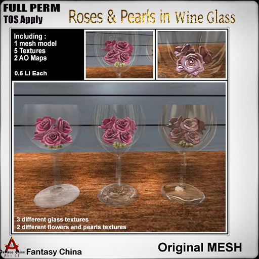Full Perm Roses & Pearls in Wine Glass B