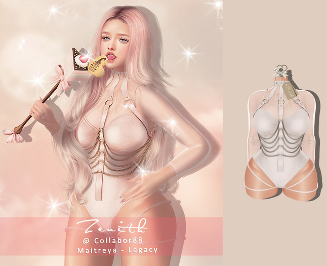 =Zenith=Harness Waist Belt Gothic Bodysuit(White)Maitrey/Legacy