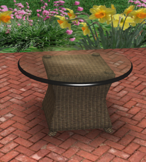 TAN Wicker &  Glass End Table w MENU COPY