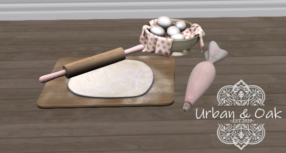 {U&O} Bakery Rolling Pin w/cuttingboard and eggs