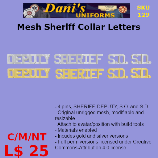 Sheriff/Deputy/S.D./S.O. Collar Letters