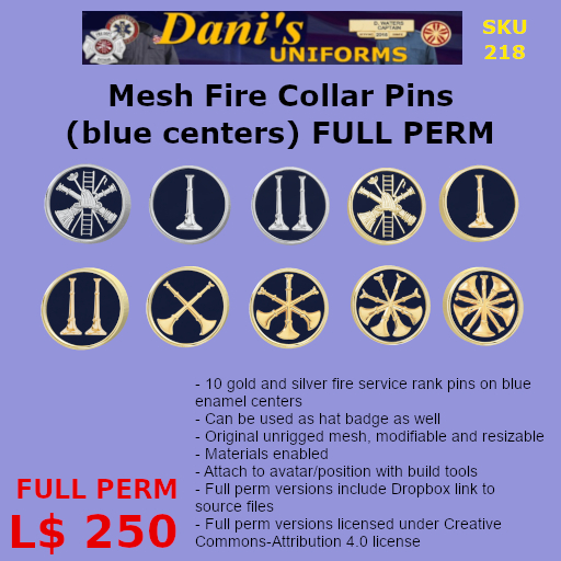 030FPFB Collar Pins (Fire Blue) FULL PERM (BAG)