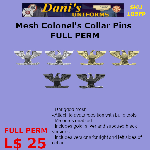 Mesh Colonel Collar Pins FULL PERM