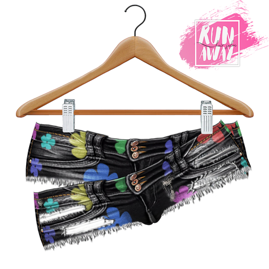 [RA] Denim Short (BoM) - Black/Flower