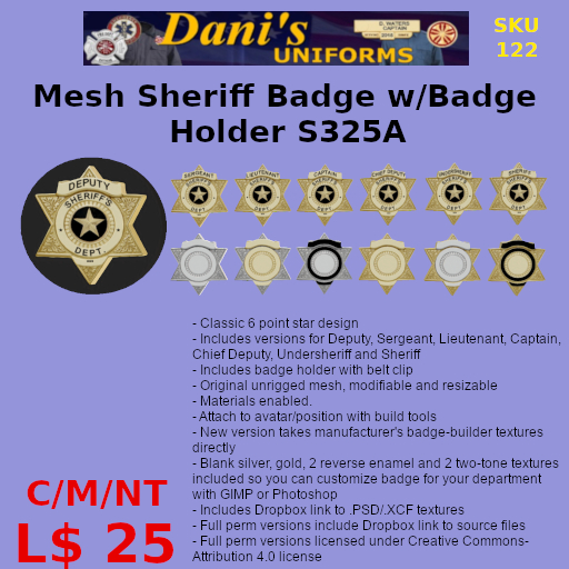 Mesh Sheriff's Badge S325A
