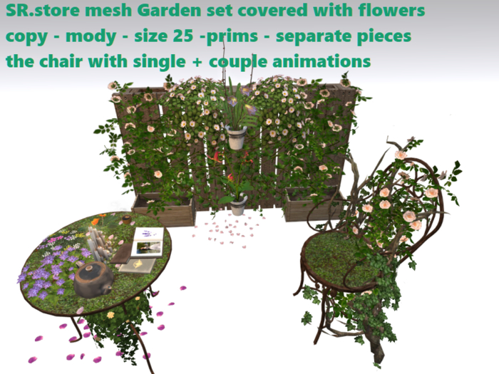 Second Life Marketplace SR.store mesh Garden set covered with flowers