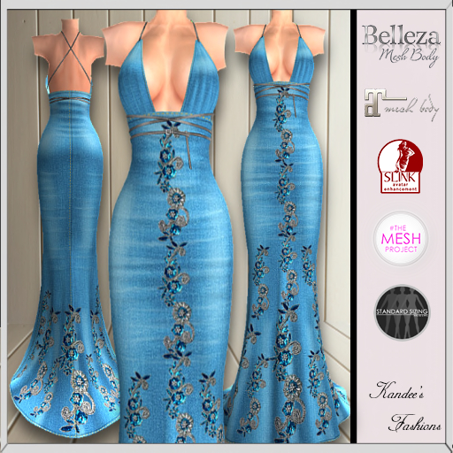 Baby Blue Floral Evening Gown