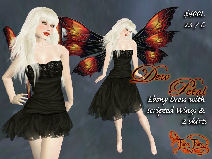 Dew Petal Ebony Dress with Scripted Wings,400
