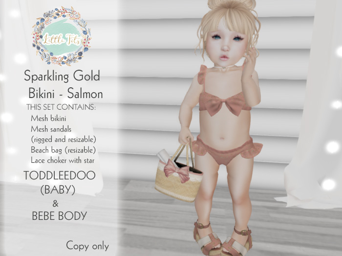 {Little Tots} Sparkling Gold Bikini - Salmon