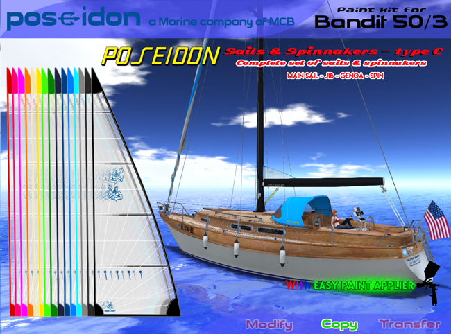 ::POSEIDON:: BANDIT 50/3 - SAIL & SPIN - 15 sails & 15 Spinnaker - type C - with HUD - EASY PAINT APPLIER !