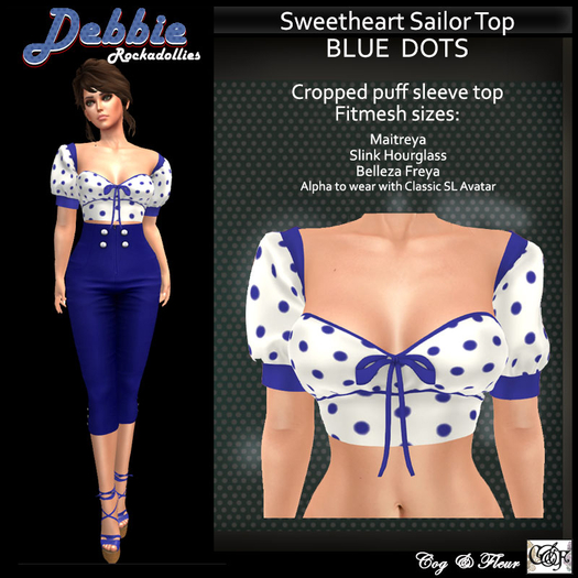 C&F Rockadollies Debbie - Sweetheart Top Blue Dots