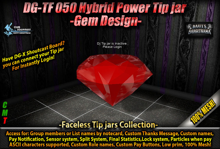 *DG-TF 050 Hybrid Power Tip jar -Gem Design-
