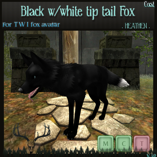 [. HEATHEN .]  TWI Fox Skin-Black w/white tail tip  Fox- {REZ}