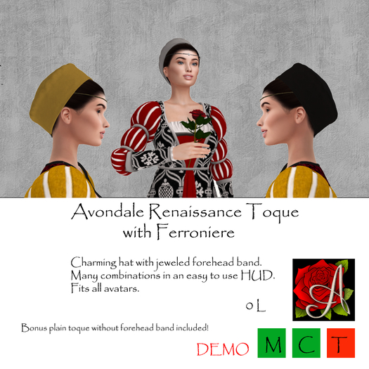 DEMO Avondale Renaissance Toque with Ferroniere