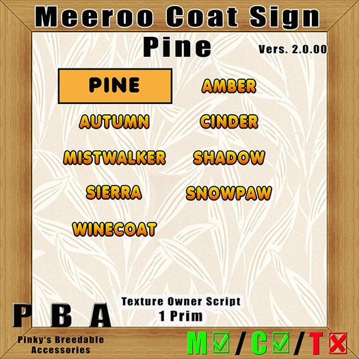 Meeroo Coat Sign Pine Vers 2