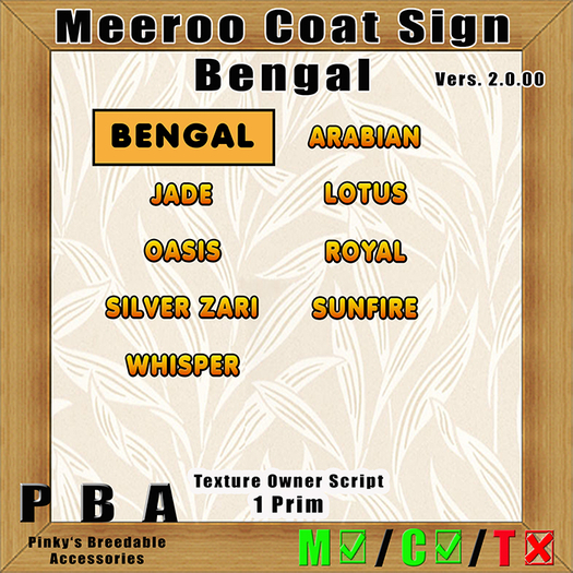 Meeroo Coat Sign Bengal Vers. 2