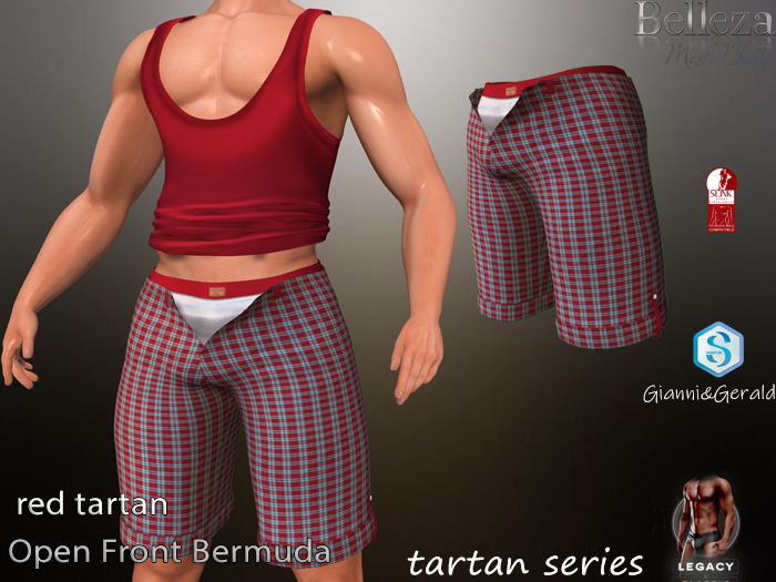 Open Front Bermuda Pant Red Tartan