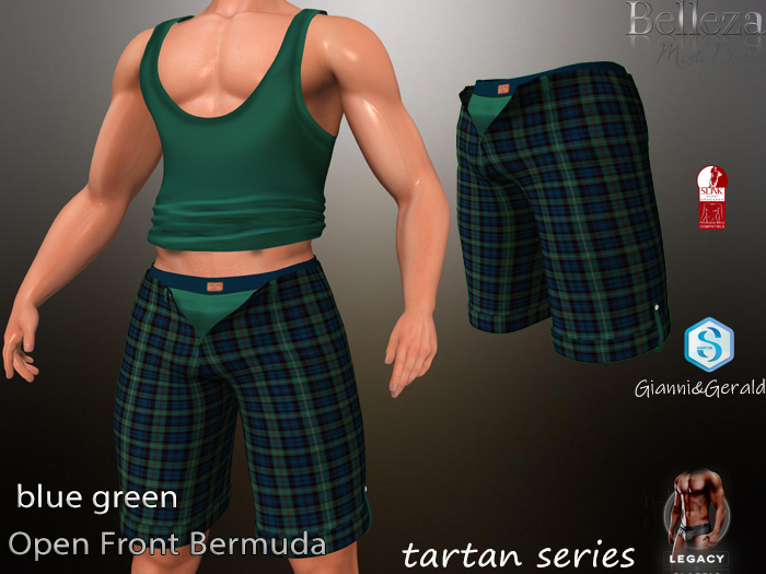 Open Front Bermuda Pant Blue-Green