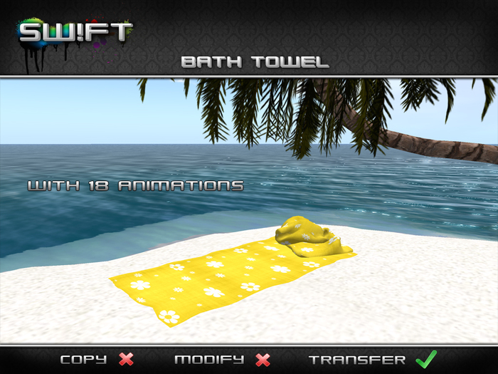 -SWIFT- Bath Towel - 18 High quality animations  (2 Prims)