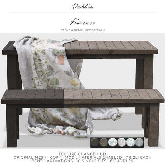 Dahlia - Florence - Table & Bench Full Set