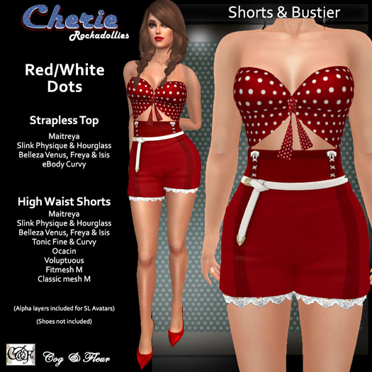 C&F CHERIE Rockadolly Summer Outfit (Shorts & Bustier) -  RED / Dots