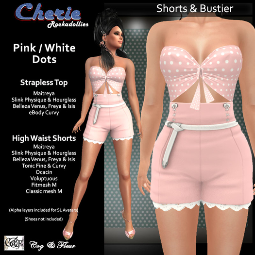 C&F CHERIE Rockadolly Summer Outfit (Shorts & Bustier) - PINK / Dots