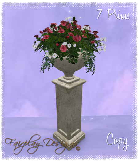 ~Pink Roses & Gypsophillia on Pillar planter