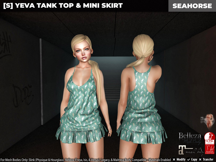 [S] Yeva Tank Top & Mini Skirt Seahorse