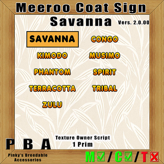 Meeroo Coat Sign Savanna Vers 2