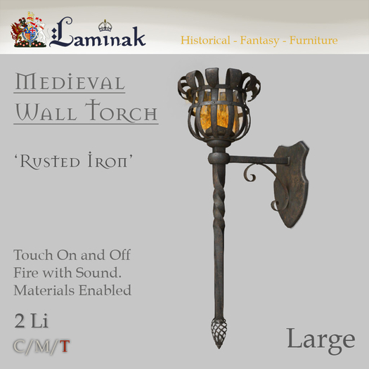 Laminak - Medieval Torch - Rusted Iron - LARGE - Boxed