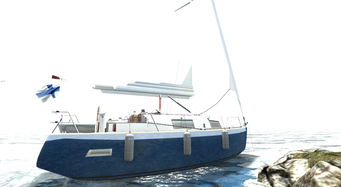 Loonetta boat hull blue fiber