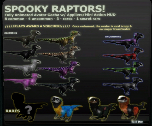 Second Life Marketplace - BRDMRT Spooky Raptor voucher - Macaw RARE