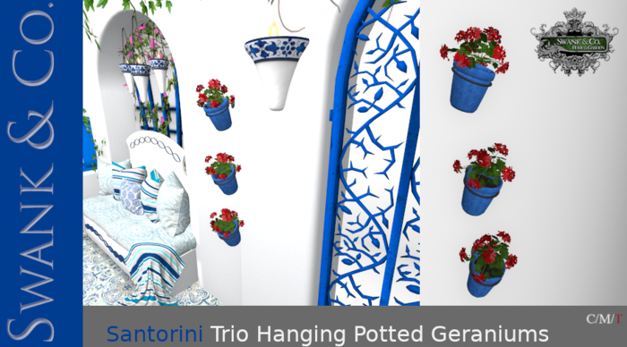 Swank & Co.  Santorini Trio Hanging Potted Geraniums (Box)