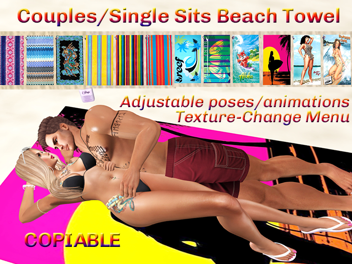BEACH TOWEL FOR COUPLES/SINGLES (PG) - 15 Textures - Menu - COPIABLE - mesh