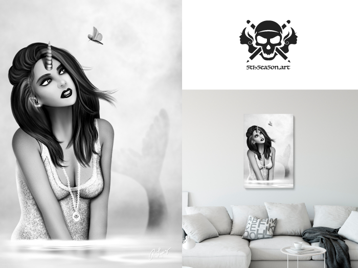 * 5th5ea5on * Oceanna / Black & White Female Mermaid Wall Art