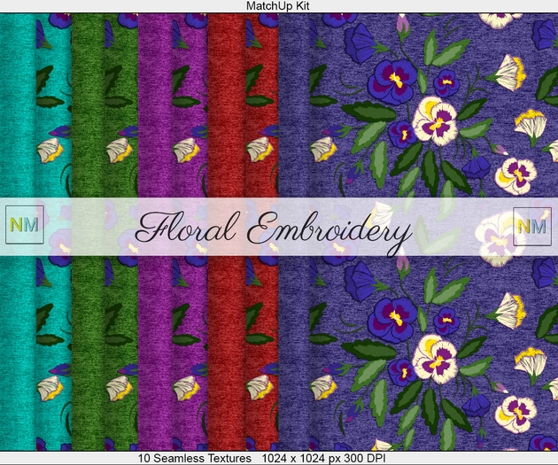 Floral Embroidery Matchup Kit 10 Seamless Textures NM Embroidered Fabrics Matching Plains