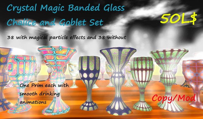 Crystal Magic Banded Glass Chalice and Goblet set