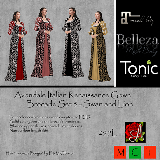 Avondale Italian Renaissance Gown - Swan and Lion