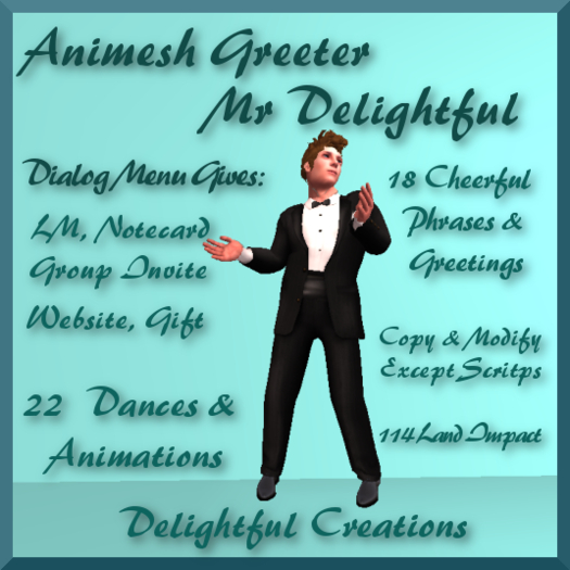 Animesh Greeter Mr Delightful, Dances & Talks & Dialog Menu