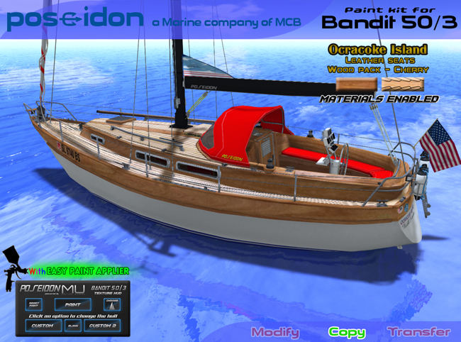 ::POSEIDON:: BANDIT 50/3 - OCRACOKE ISLAND - CHERRY + INTERIOR WOOD PACK - MATERIAL ENABLED - EASY PAINT APPLIER !