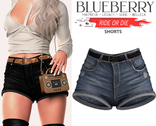 Blueberry - Ride or Die - Shorts - Stonewashed