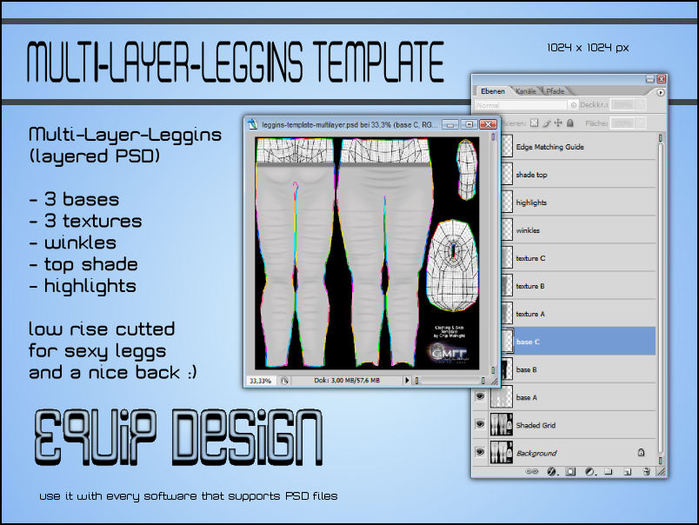 LEGGINS Multilayer Template (tga, png, psd) NEW - layered PSD