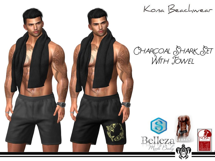 Kona Charcoal Shark Short Set w/Towel